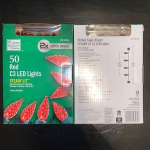 2 boxes of red C3 led lights. 100 lights total. Brand new in the box.